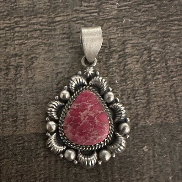 Jewelry - Stamped sterling silver  Pink Thulite Stone pendant